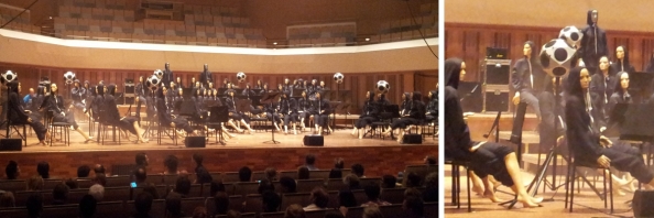 Dummy orkest in het Muziekgebouw Eindhoven tijdens Architectural Acoustics op 20-10-2014.